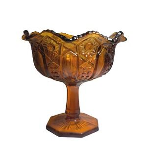 Vintage L.E. Smith Amber Glass Compote: Quintec Heritage Pedestal Bowl